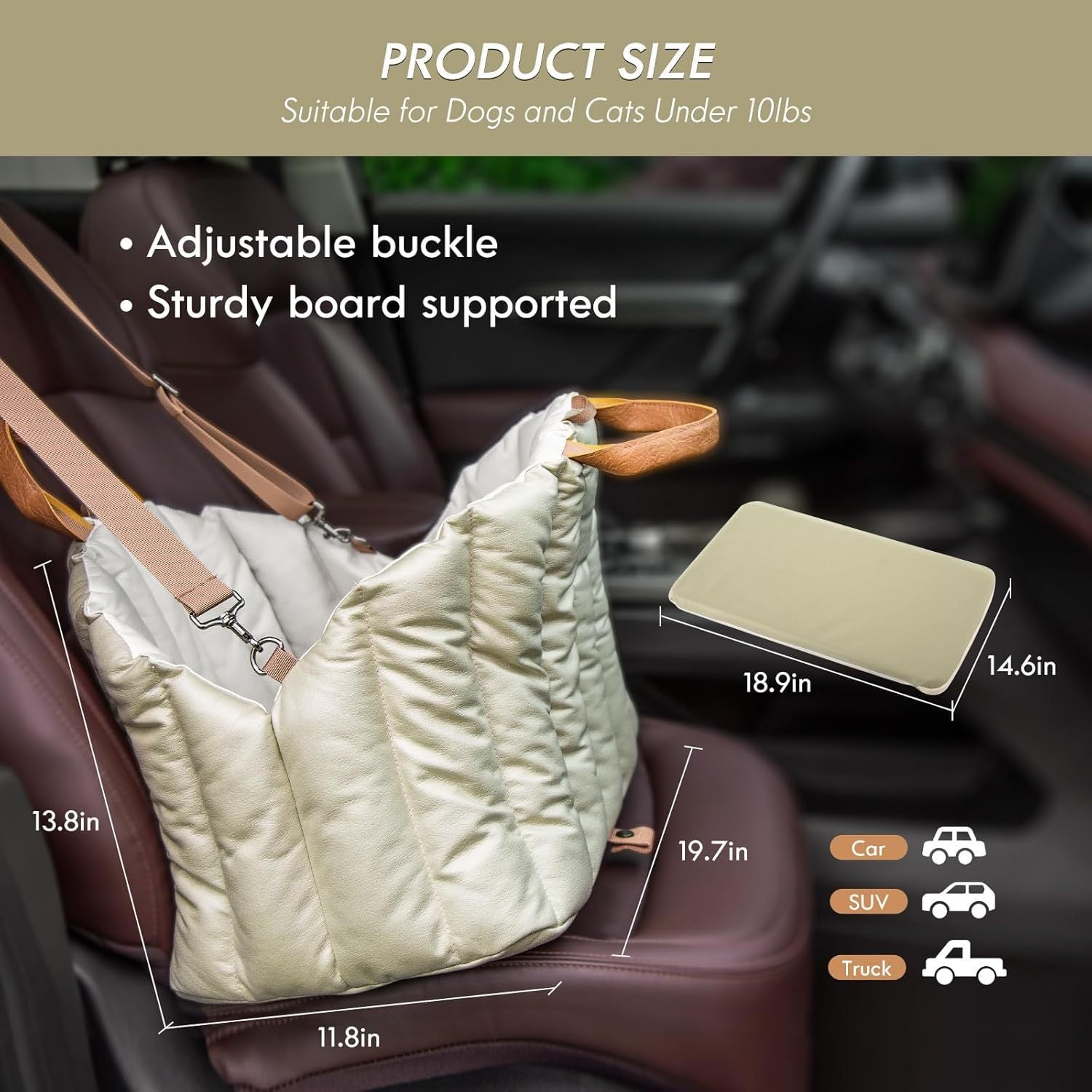 Small Dog Car Seat & Travel Carrier - Non-Slip Booster for Dogs up to 10lbs
