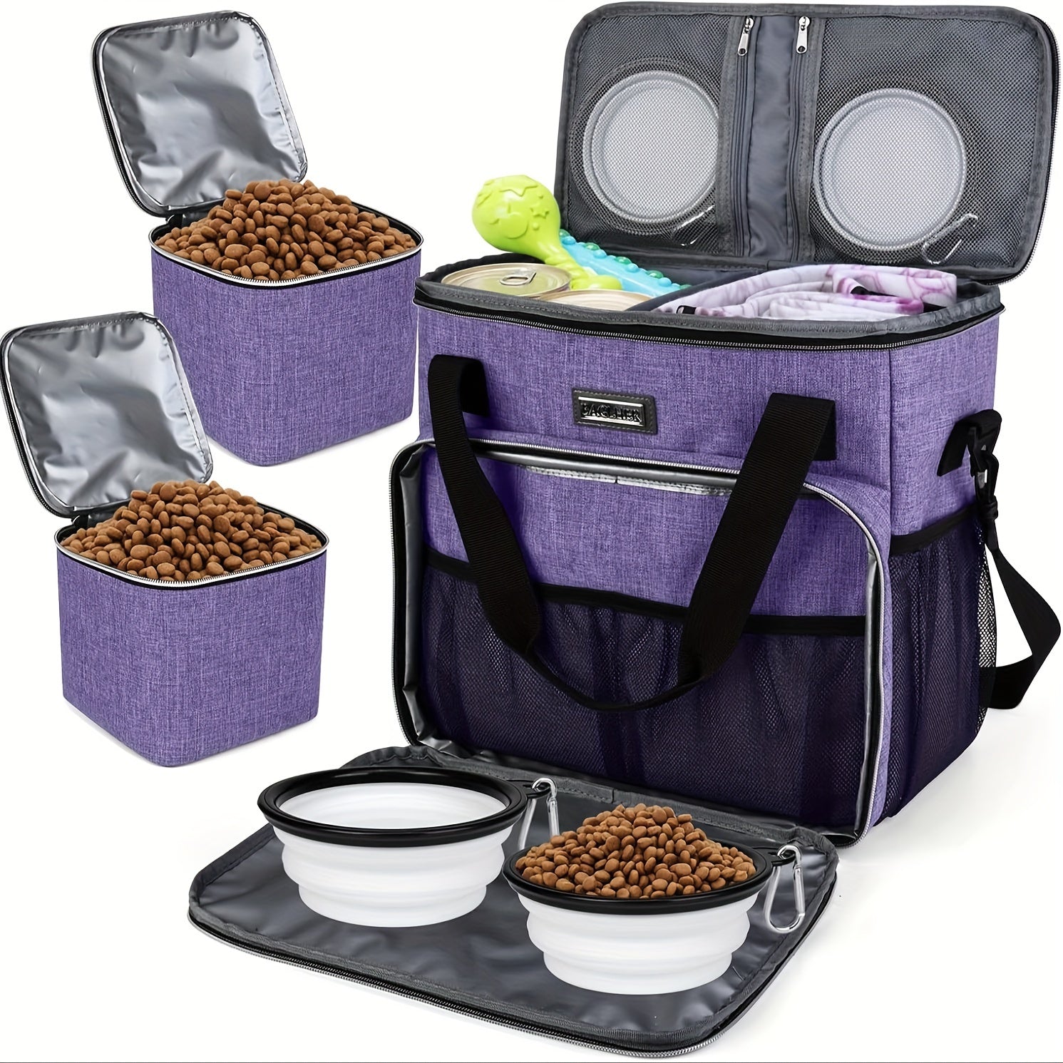 Pet Travel Bag with Bowls and Food Baskets