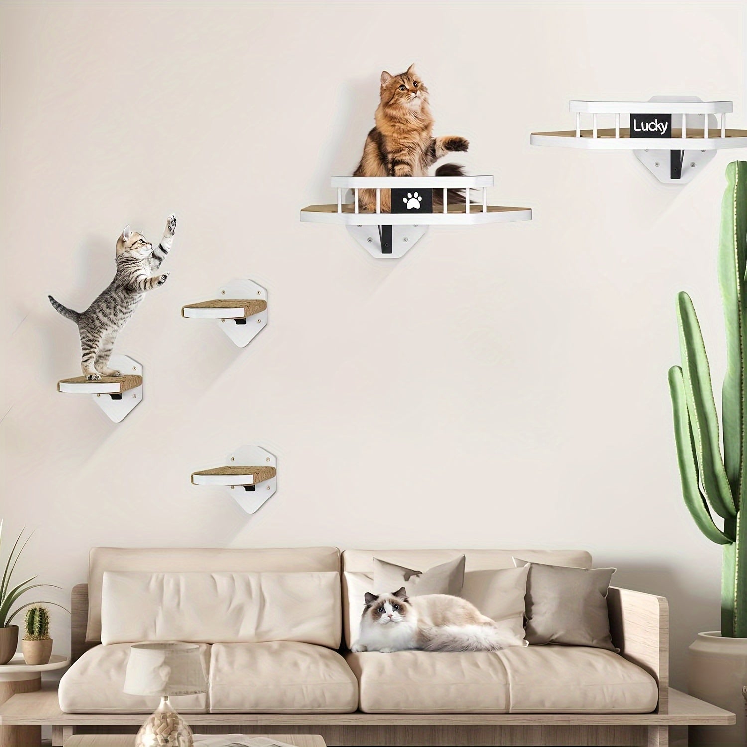 5-Piece Cat Wall Furniture Set - Shelves, Steps & Hammock