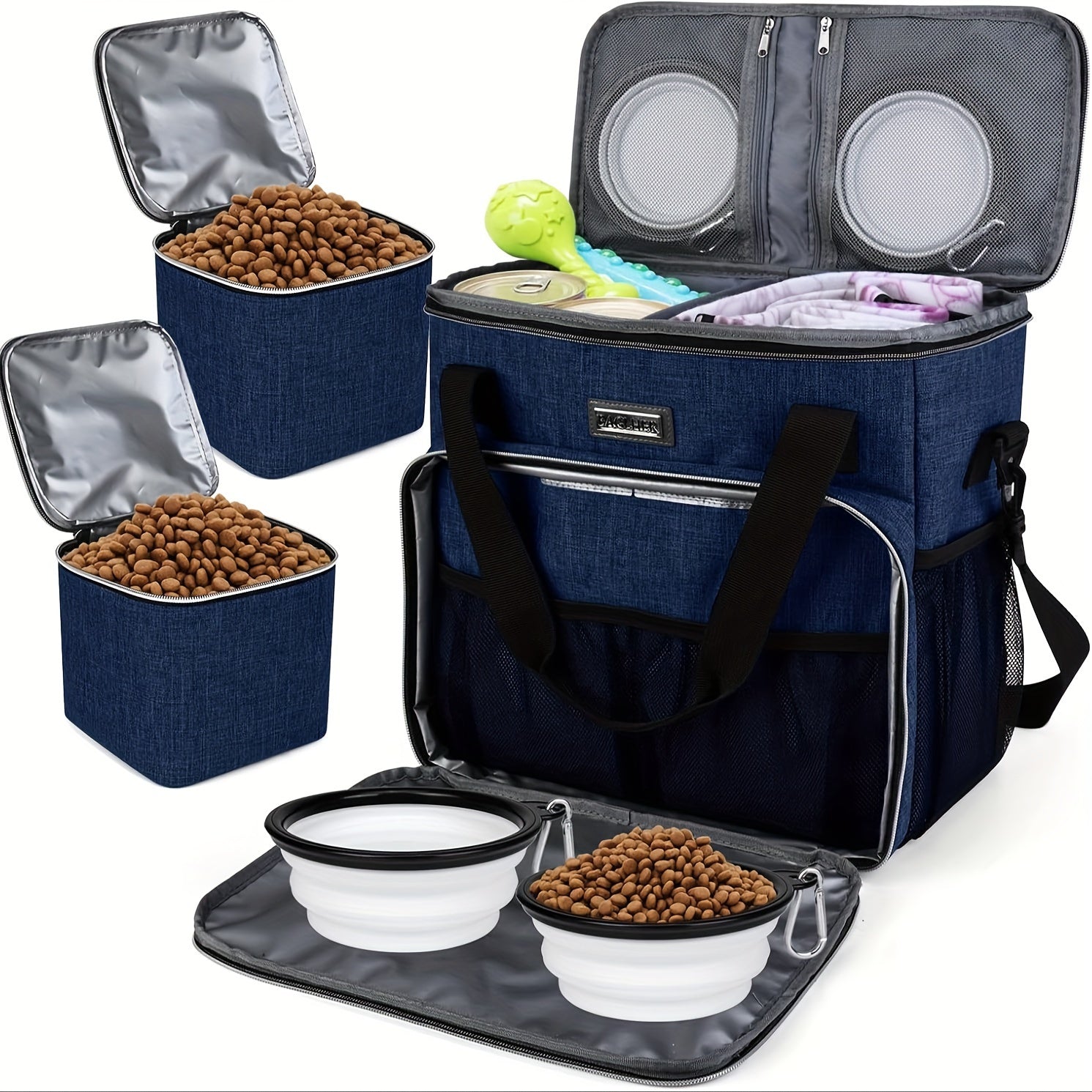 Pet Travel Bag with Bowls and Food Baskets