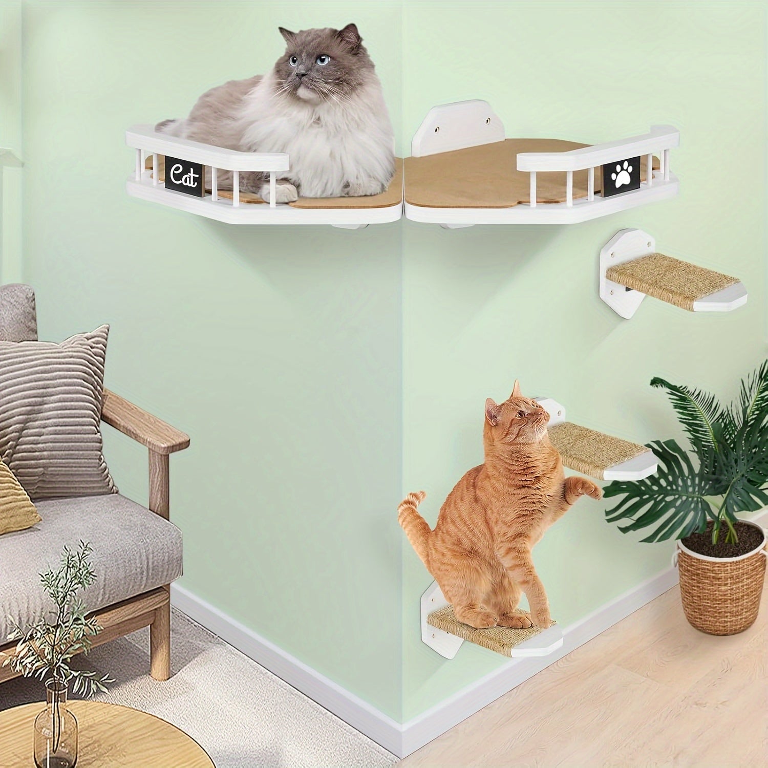 5-Piece Cat Wall Furniture Set - Shelves, Steps & Hammock
