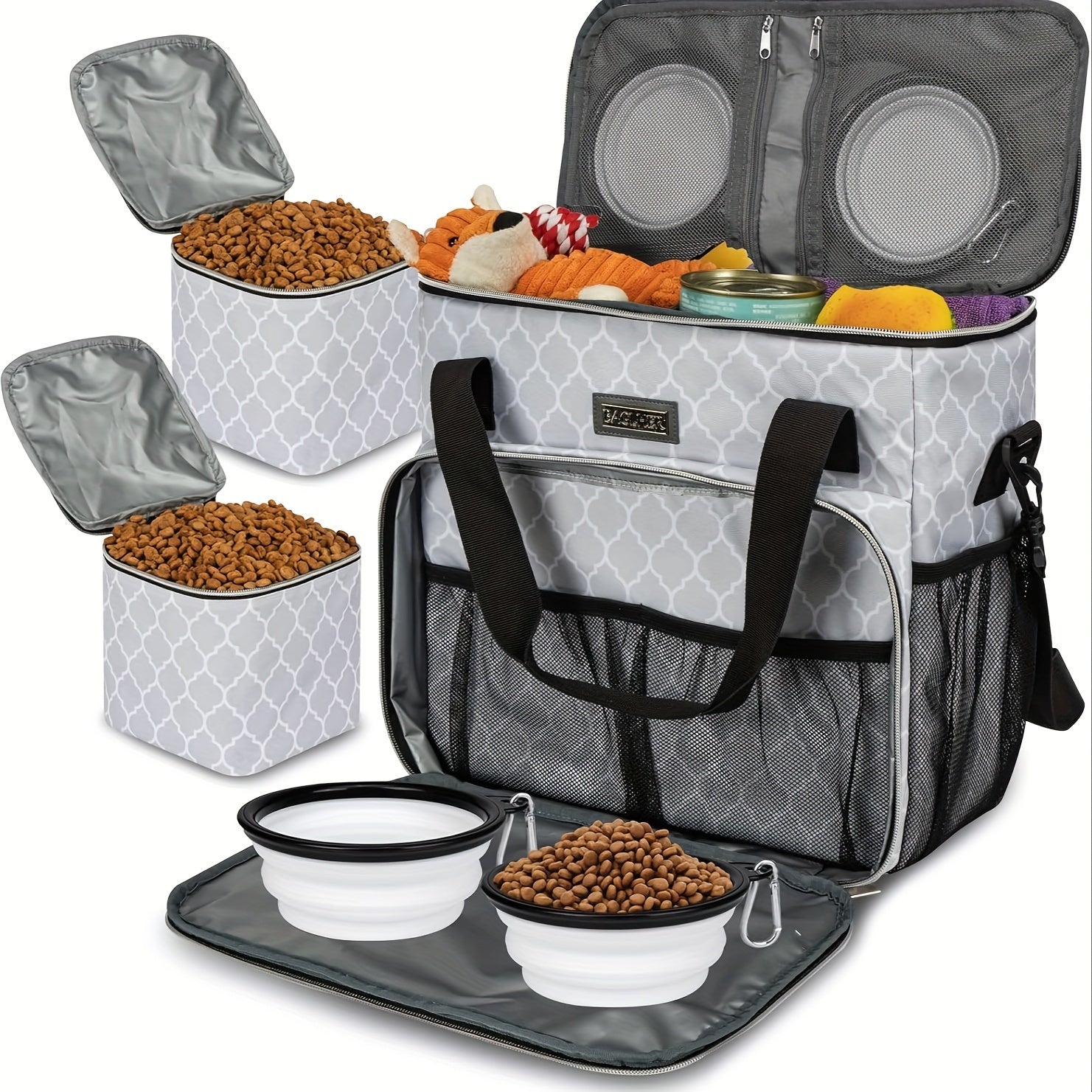 Pet Travel Bag with Bowls and Food Baskets