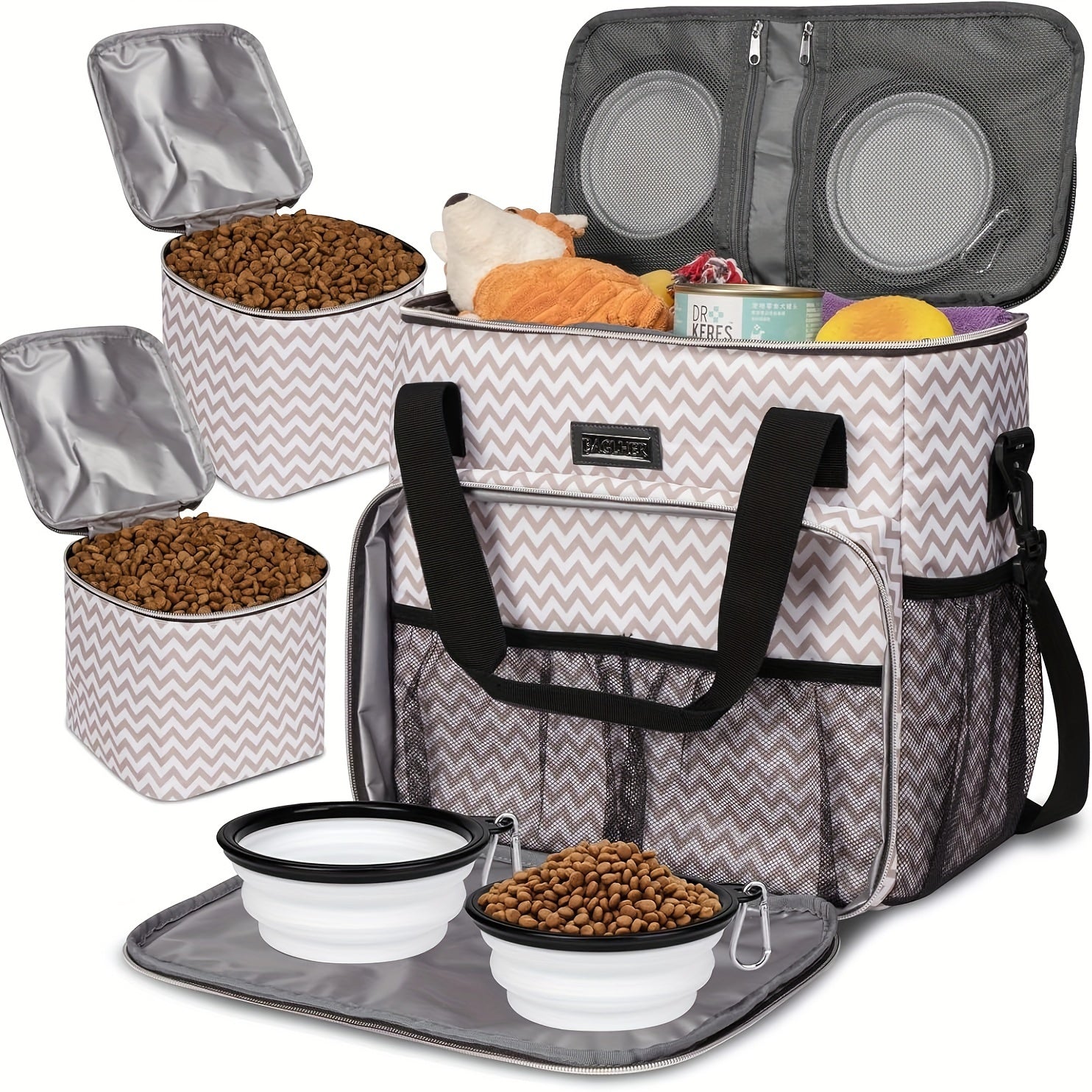 Pet Travel Bag with Bowls and Food Baskets