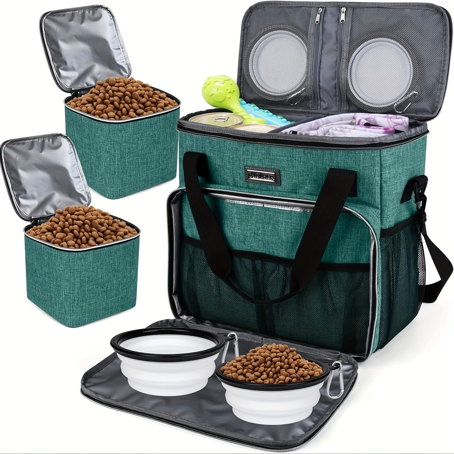 Pet Travel Bag with Bowls and Food Baskets