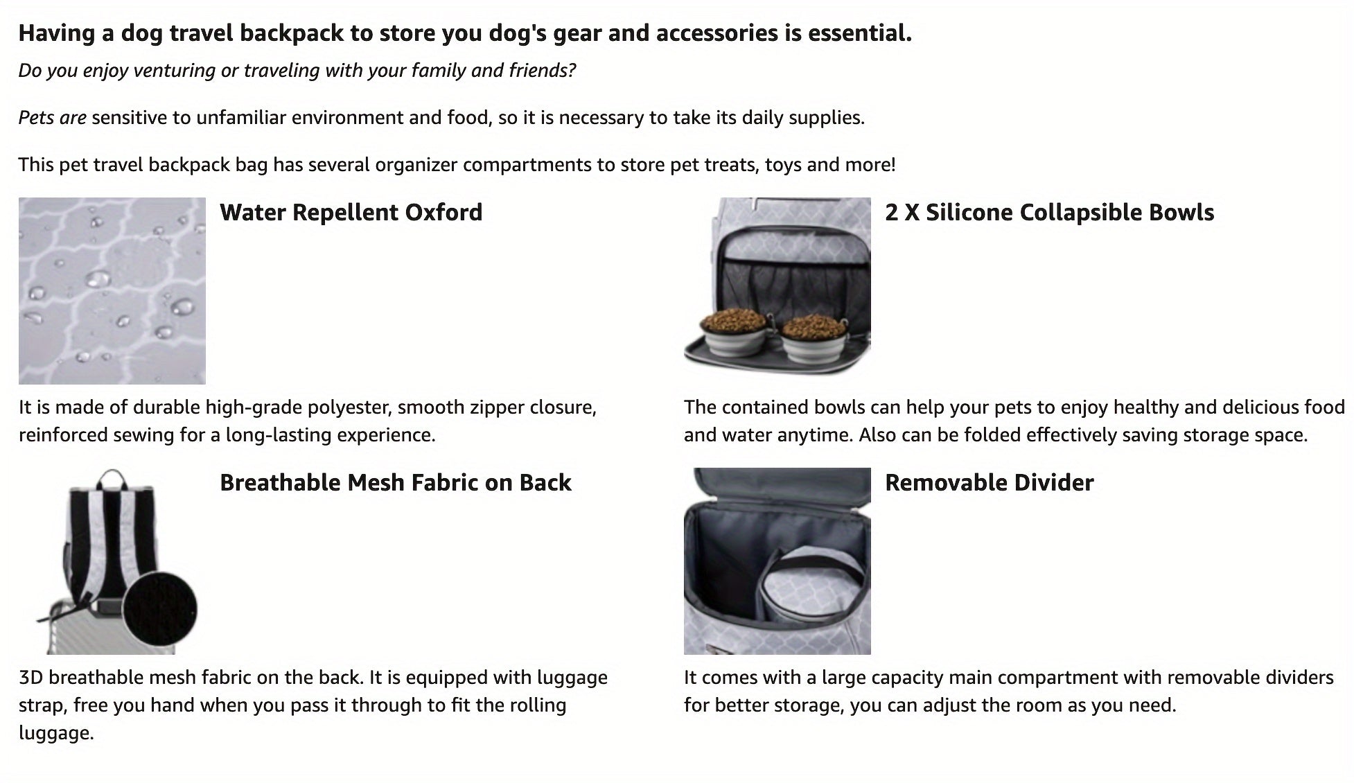 Dog Travel Backpack - Airline Approved with Bowls & Food Baskets
