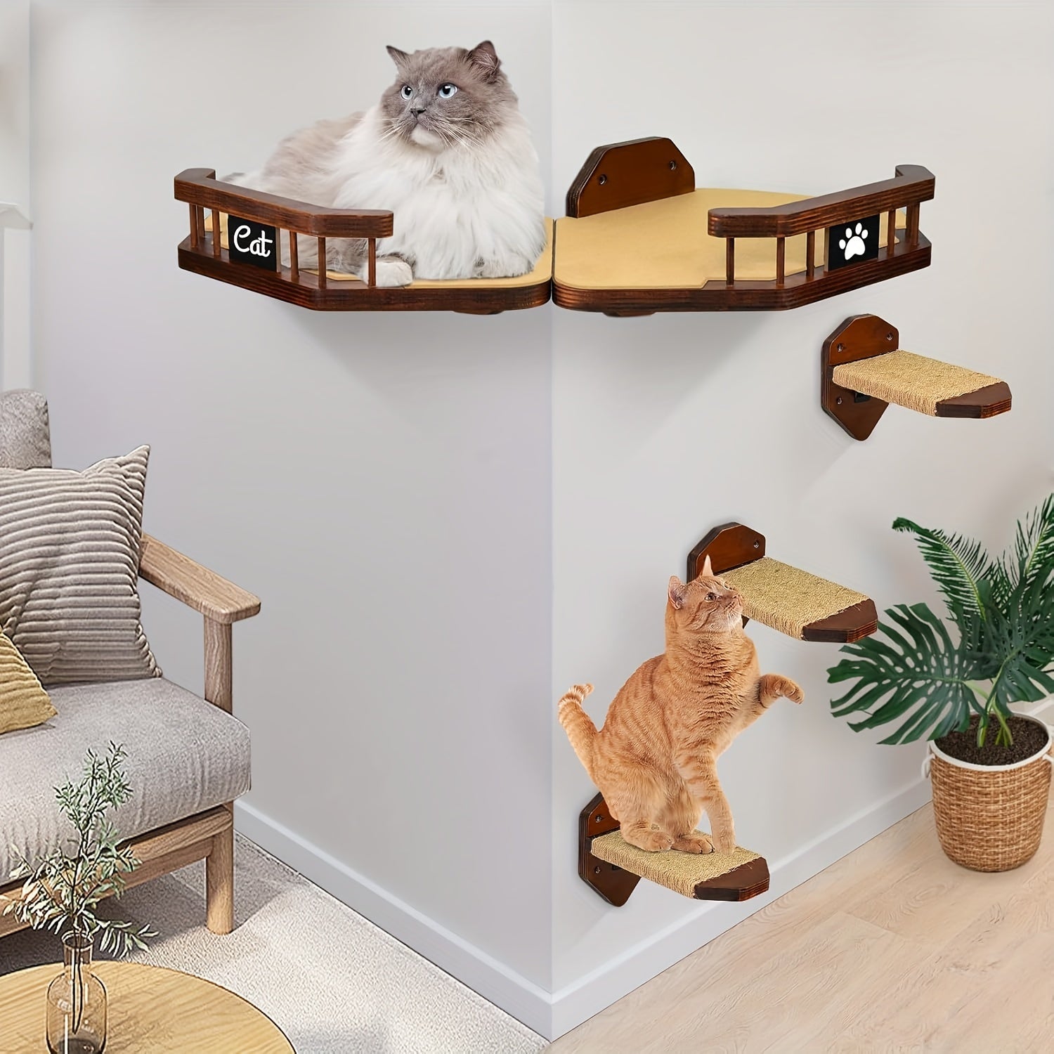 5-Piece Cat Wall Furniture Set - Shelves, Steps & Hammock
