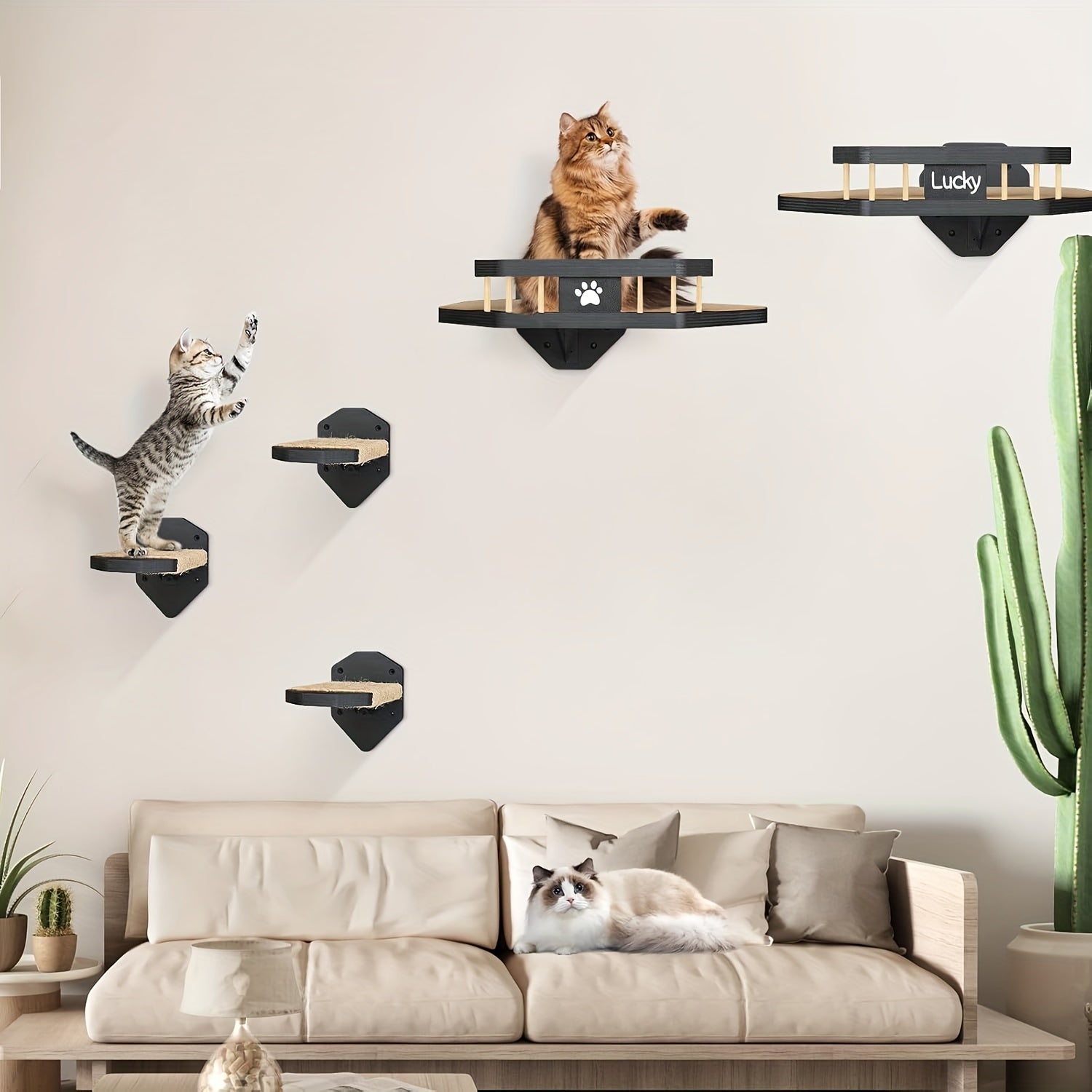 5-Piece Cat Wall Furniture Set - Shelves, Steps & Hammock