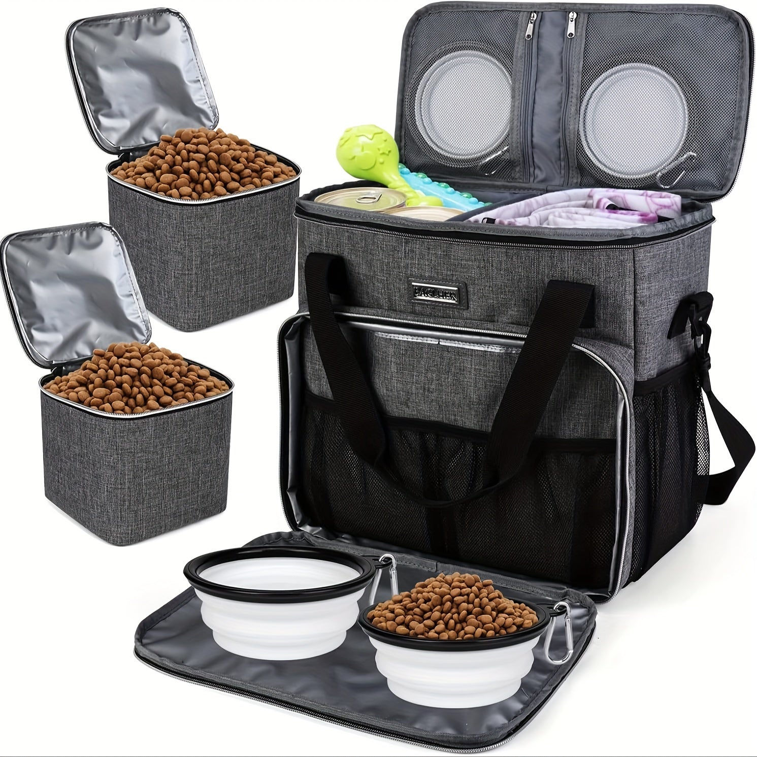 Pet Travel Bag with Bowls and Food Baskets