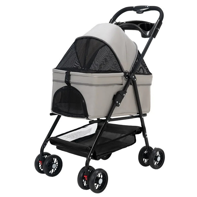 2024 Large Capacity Foldable Soft Dog Carrier Stroller Portable 4-Wheel Walk Cart for Outdoor Travel with Pets & Cats