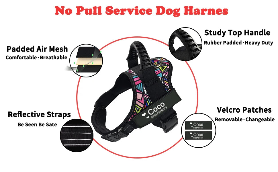 Colorful Dog Harness With Customizable Tags Reflective Dog Collar No Pull Safe Dog Training Walking Climbing Vest Free Shipping