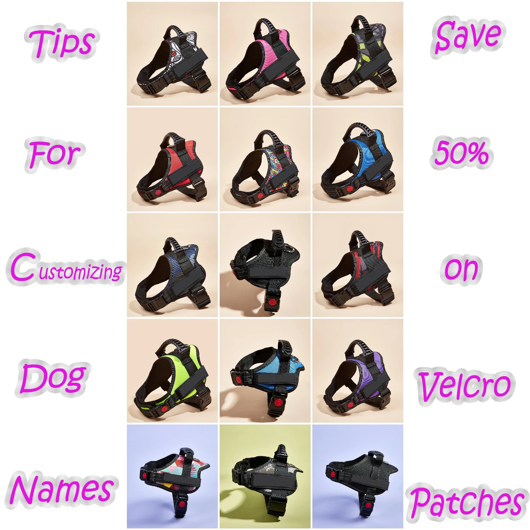 Colorful Dog Harness With Customizable Tags Reflective Dog Collar No Pull Safe Dog Training Walking Climbing Vest Free Shipping
