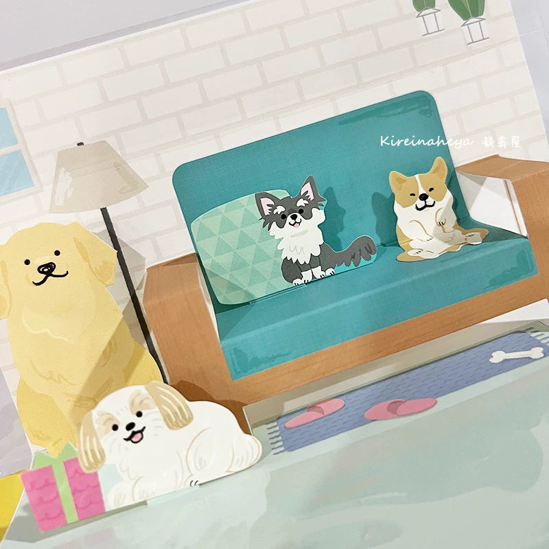 3D Dog & Cat Greeting Card - Creative Design