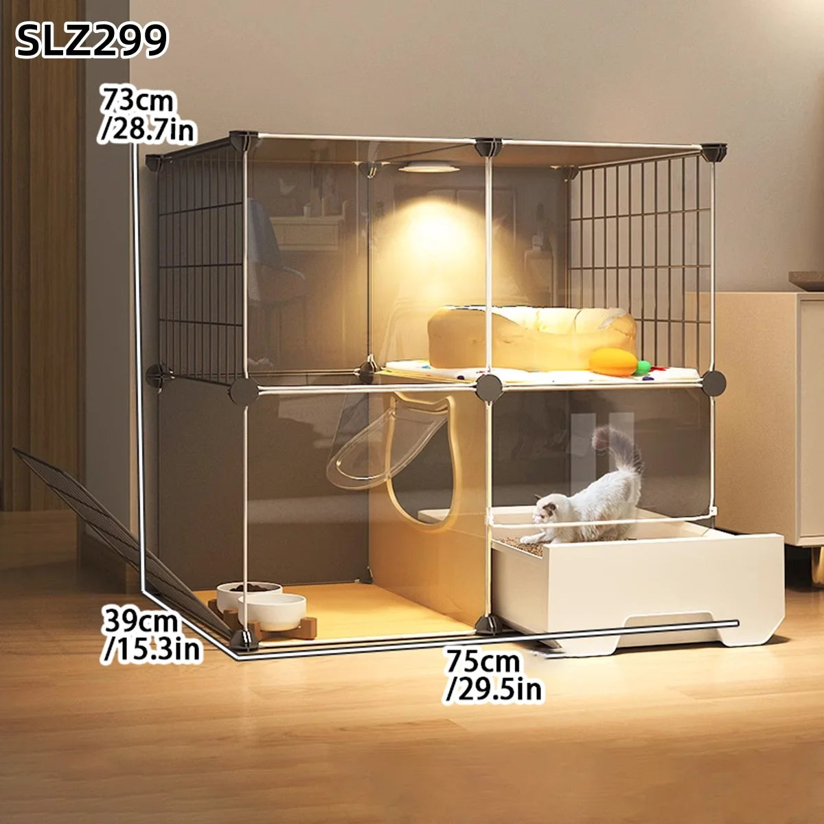 Indoor Cat Cage Villa with Litter Box