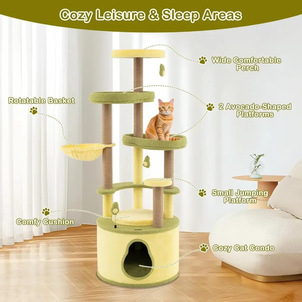Avocado-Themed Multi-Level Cat Tree - Modern Tower with Scratching Posts