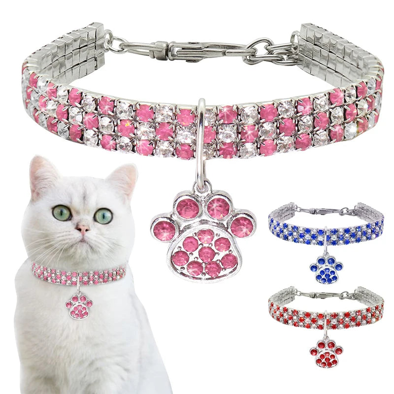 Cat Rhinestone Diamante Collar Necklace for Kitten Cute Bling Pet Necklace for Small Medium Pet Pink Party Gifts Cat Necklace