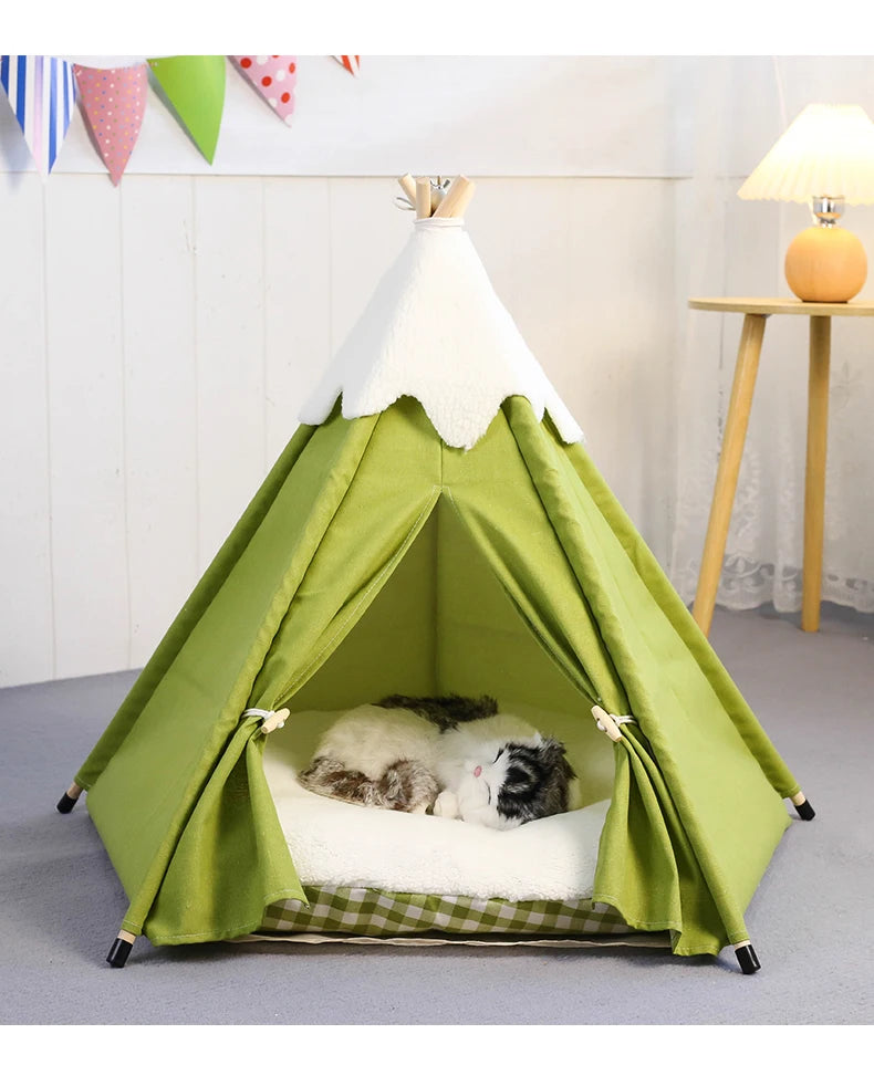 Cozy Pet Teepee Tent - Washable Bed with Plush Pad for Small Dogs & Cats