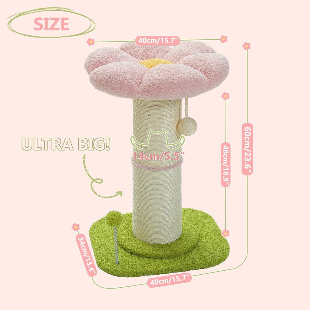 Pink Flower Cat Tree with Sisal Scratching Post & Perch