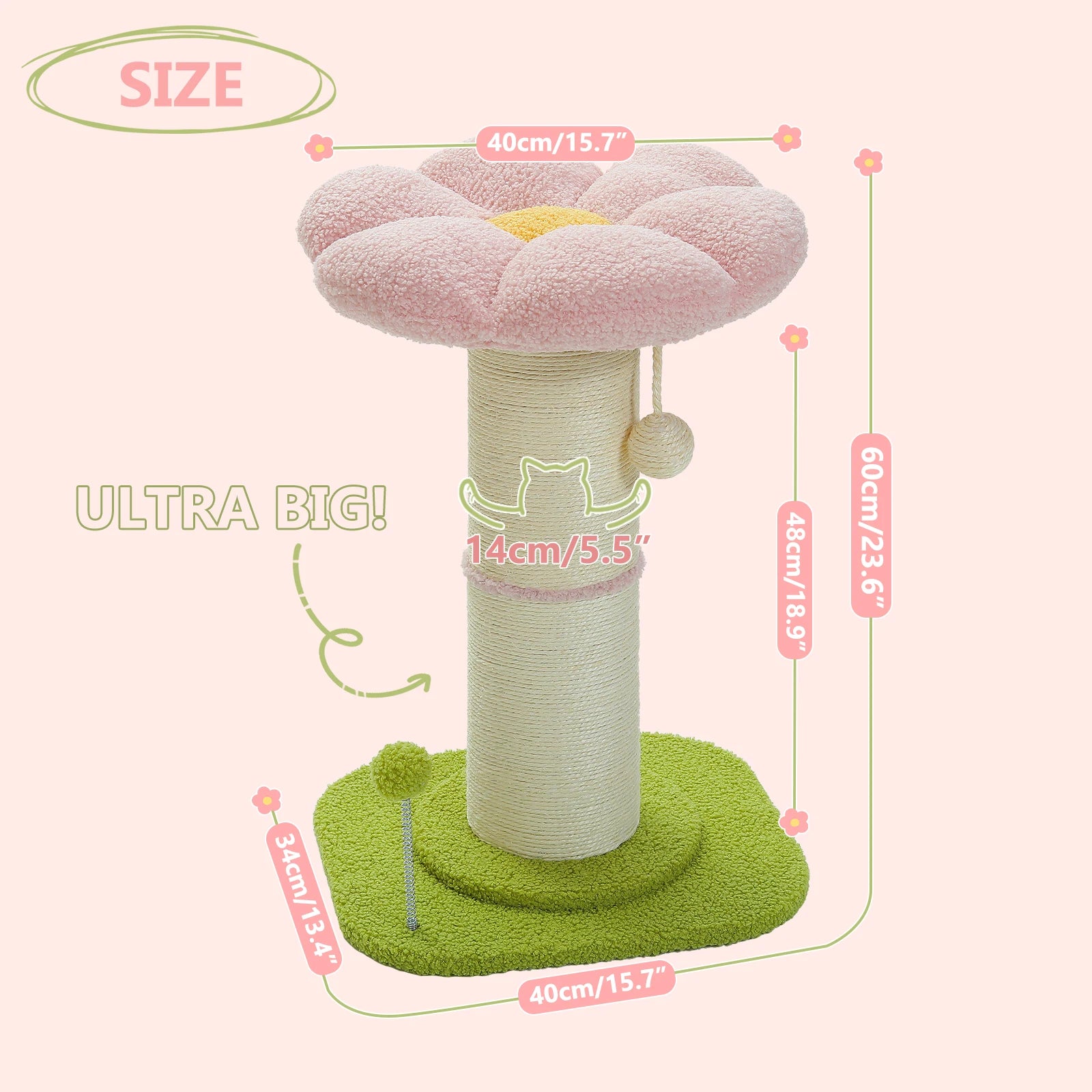 Pink Flower Cat Tree with Sisal Scratching Post & Perch
