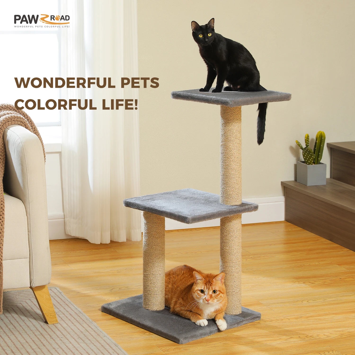 Multi-Level Cat Activity Tree with Scratching Posts & Hammock
