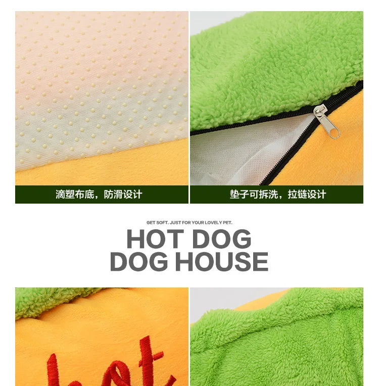 Hot Dog Bun Pet Bed - Warm Removable Lounger for Large Dogs, Cats & Puppies