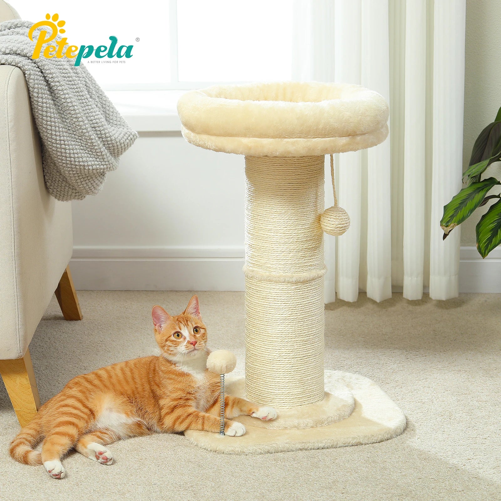 Pink Flower Cat Tree - Compact Sisal Scratching Post for Indoor Cats