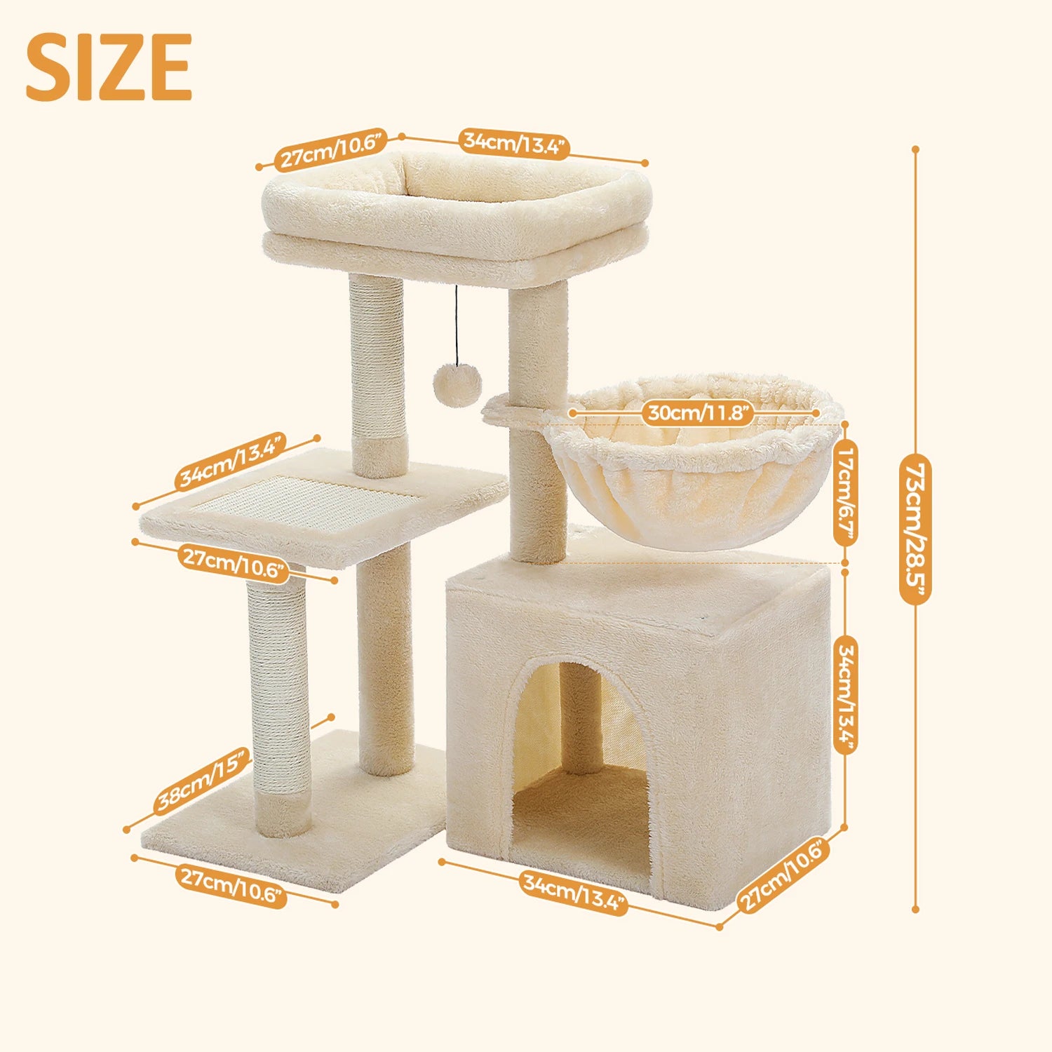 Multi-Level Cat Activity Tree with Scratching Posts & Hammock