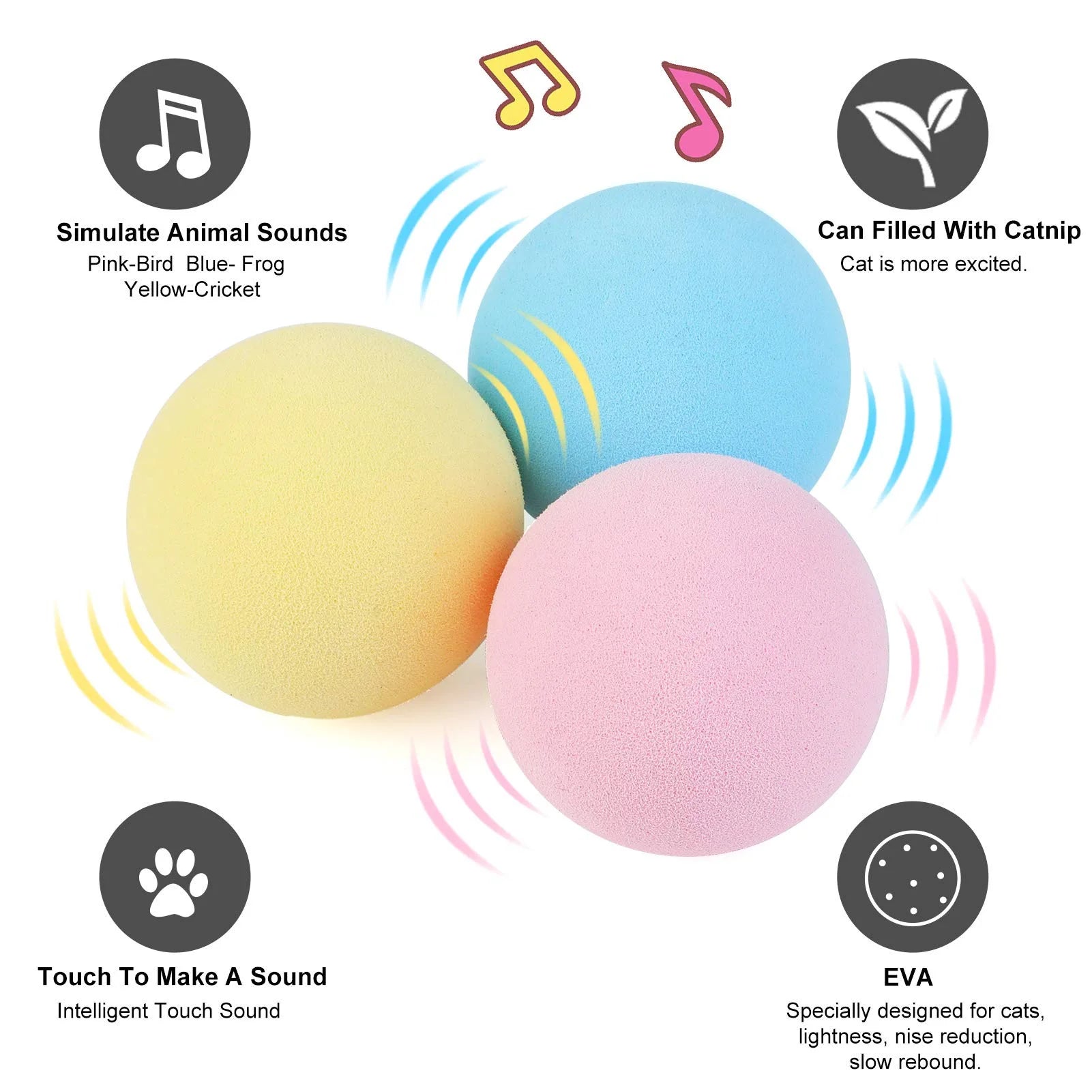 Smart Interactive Cat Ball - Touch Activated Squeaky Catnip Toy