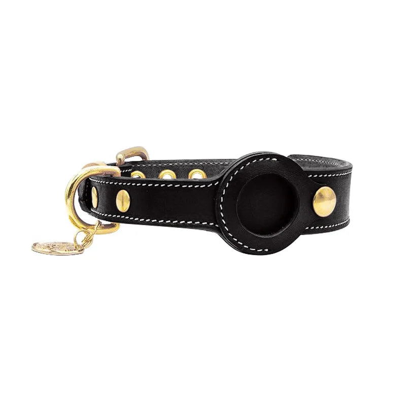 Premium Leather Dog Collar with AirTag Holder - Anti-Lost Pet Tracking