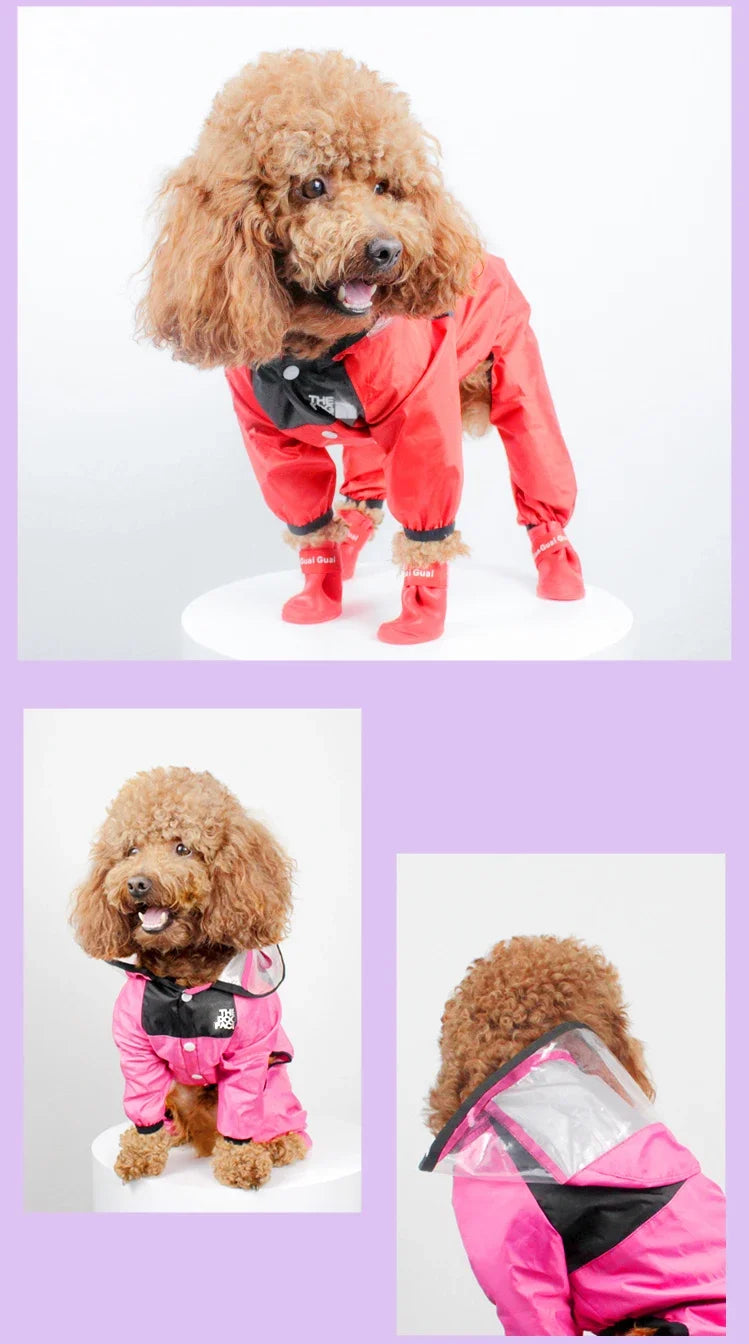 Dog Raincoat - Waterproof Jumpsuit with Cute Dog Face Design