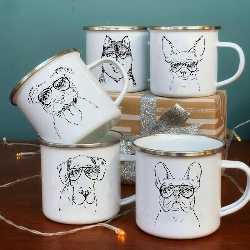 Dog Print Enamel Mug - Funny Bulldog Design