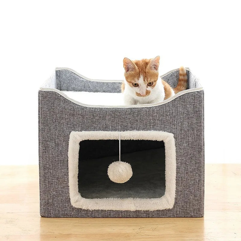 Luxury Cat Tree Bed - Organic Bamboo Base with Orthopedic Cushion & Scratching Post