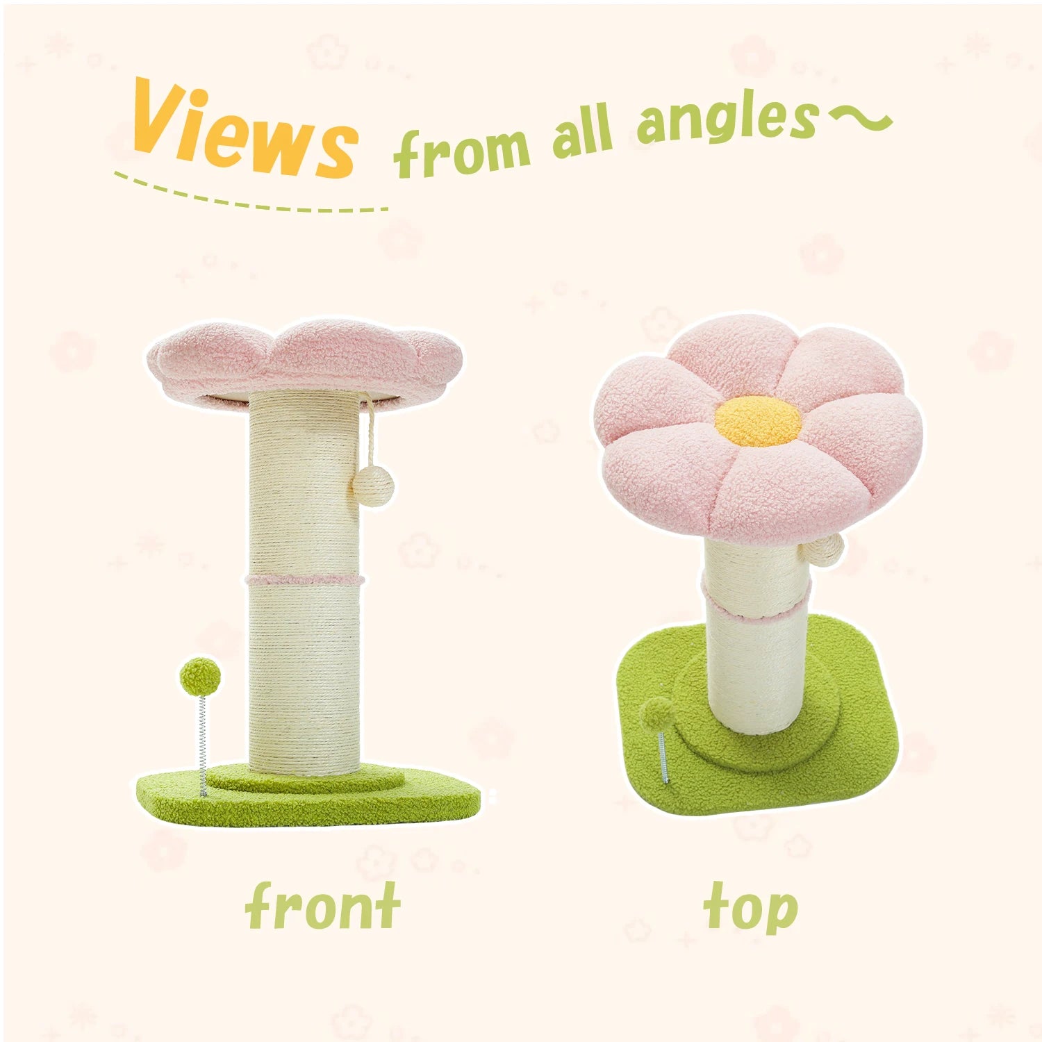 Pink Flower Cat Tree - Compact Sisal Scratching Post for Indoor Cats