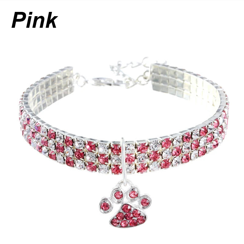 Cat Rhinestone Diamante Collar Necklace for Kitten Cute Bling Pet Necklace for Small Medium Pet Pink Party Gifts Cat Necklace