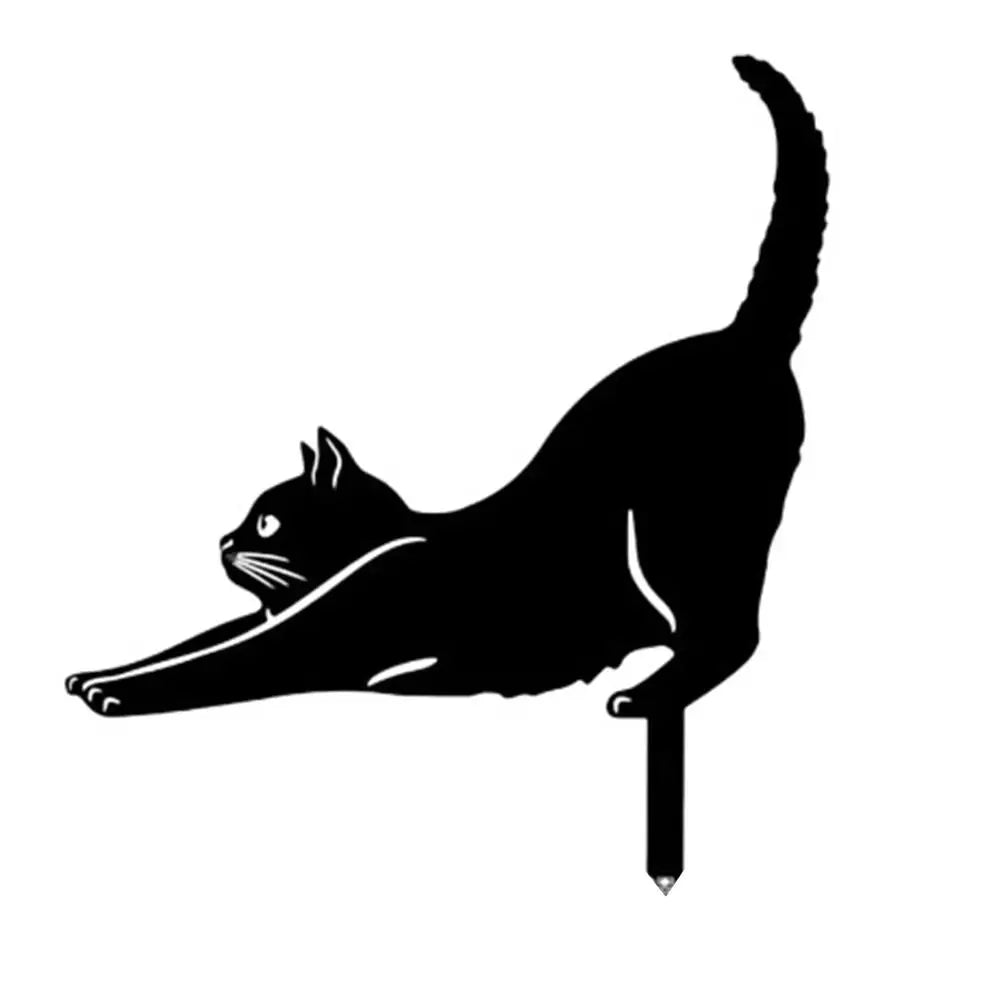 Weatherproof Black Cat Garden Figurine - Durable Iron Art Outdoor Sculpture