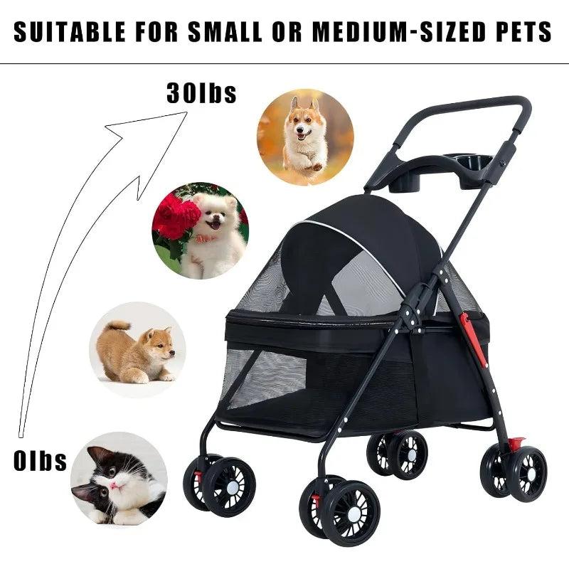 Lightweight Pet Stroller - Foldable for Dogs & Cats Outdoor Travel