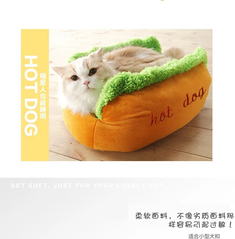 Hot Dog Bun Pet Bed - Warm Removable Lounger for Large Dogs, Cats & Puppies
