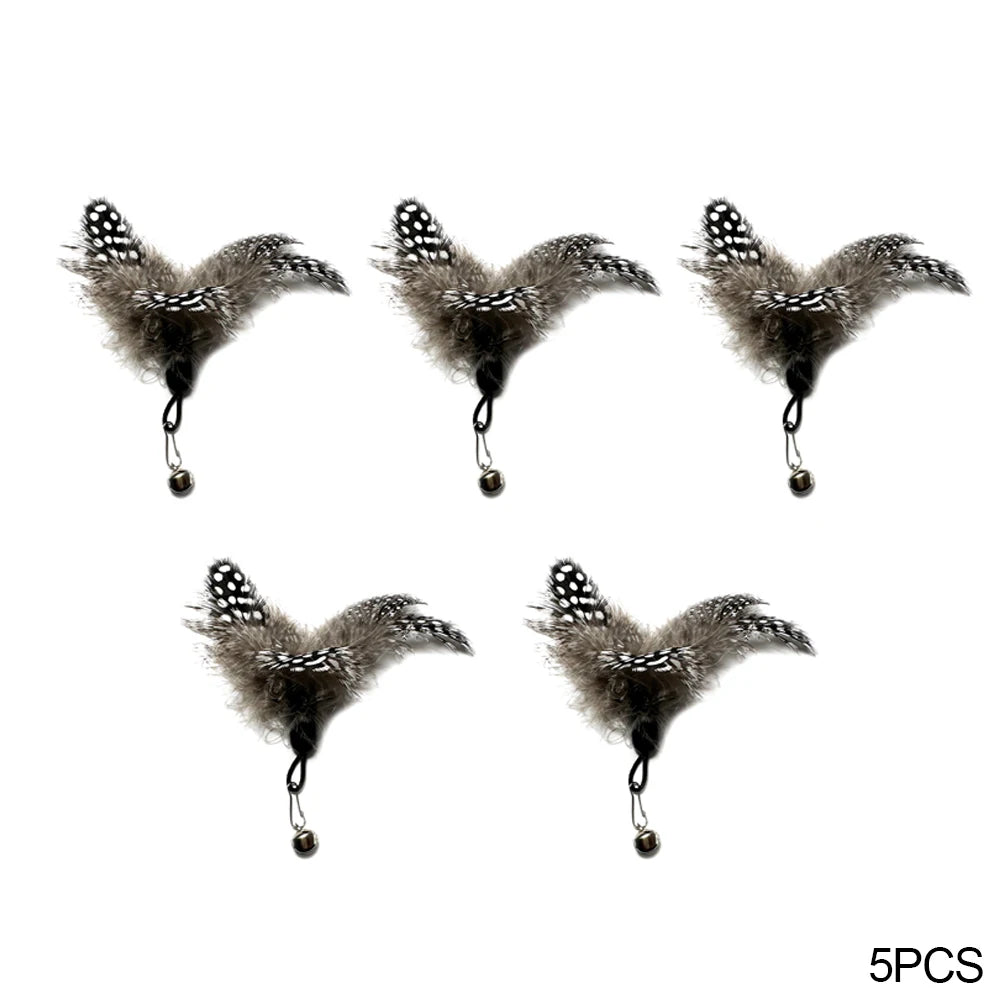 Interactive Cat Feather Toy Set - 5 Replacement Attachments with Bells