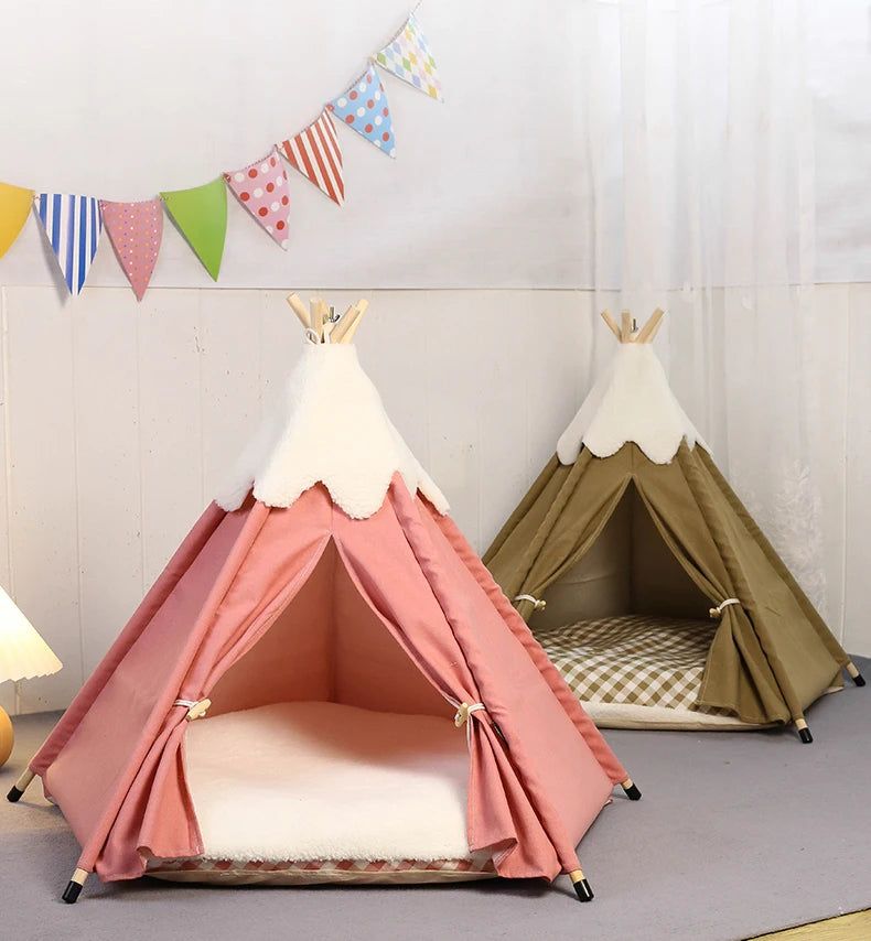 Cozy Pet Teepee Tent - Washable Bed with Plush Pad for Small Dogs & Cats