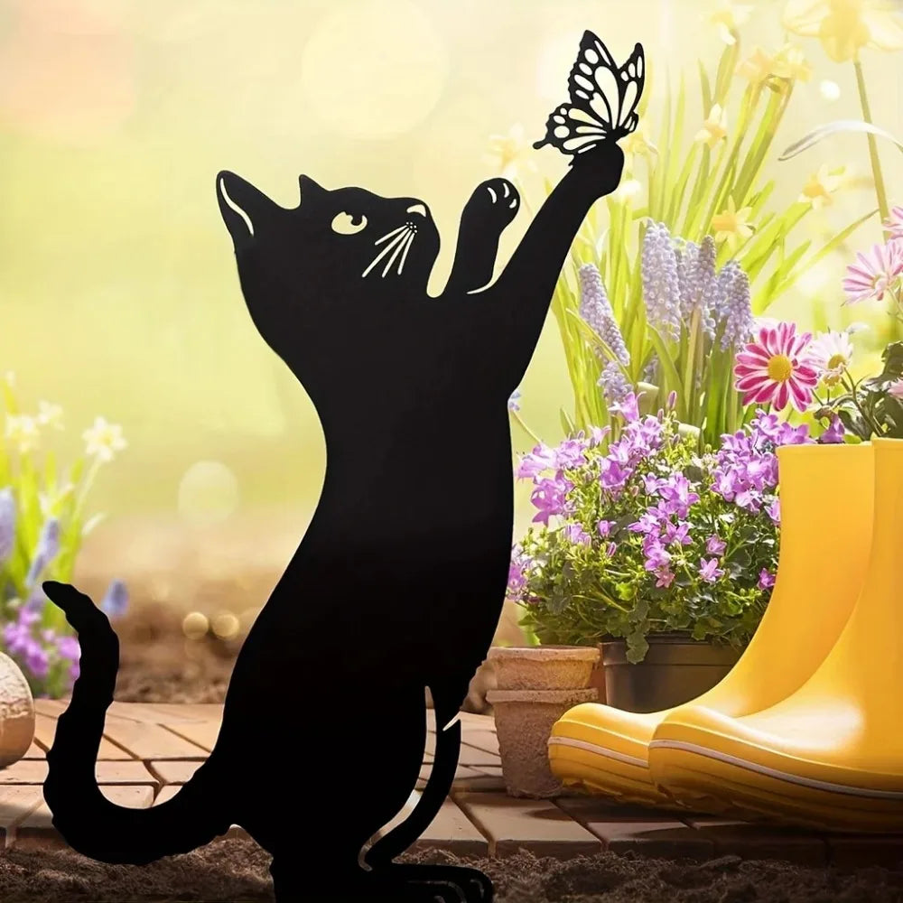 Cat Family Garden Stakes - Cute Silhouette Decorations for Yard & Lawn