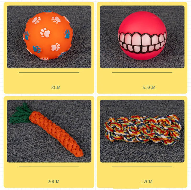 Dog Toy Kit - Ball, Bone, Rope & Squeaky Toys