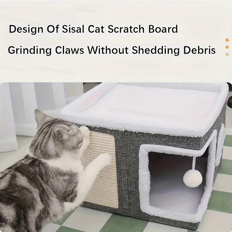 Luxury Cat Tree Bed - Organic Bamboo Base with Orthopedic Cushion & Scratching Post