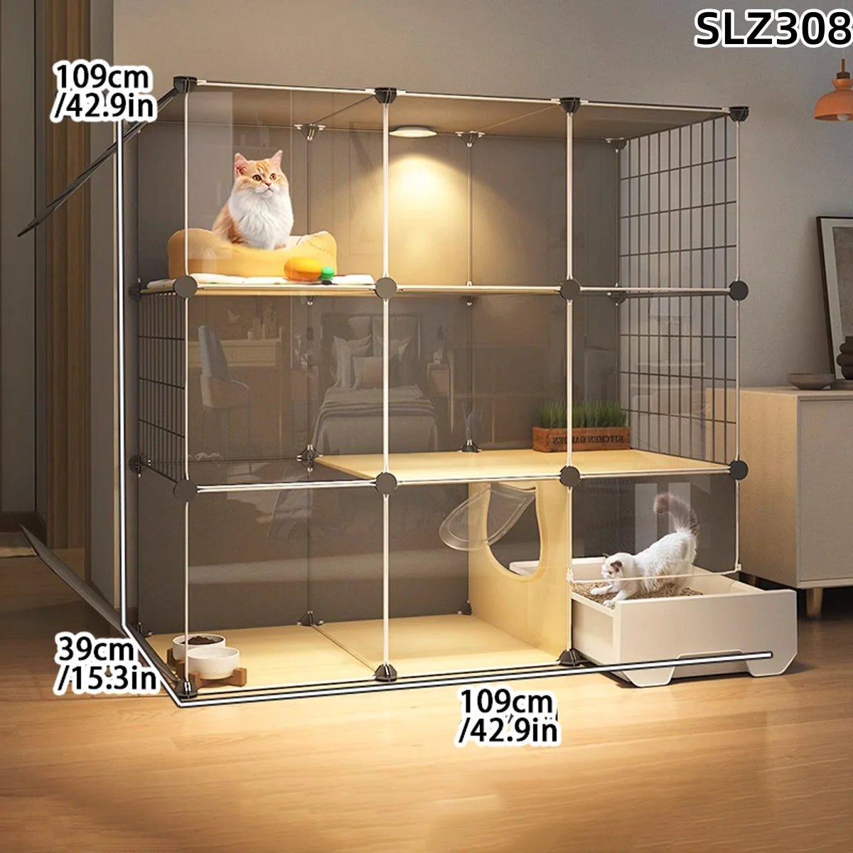 Indoor Cat Cage Villa with Litter Box