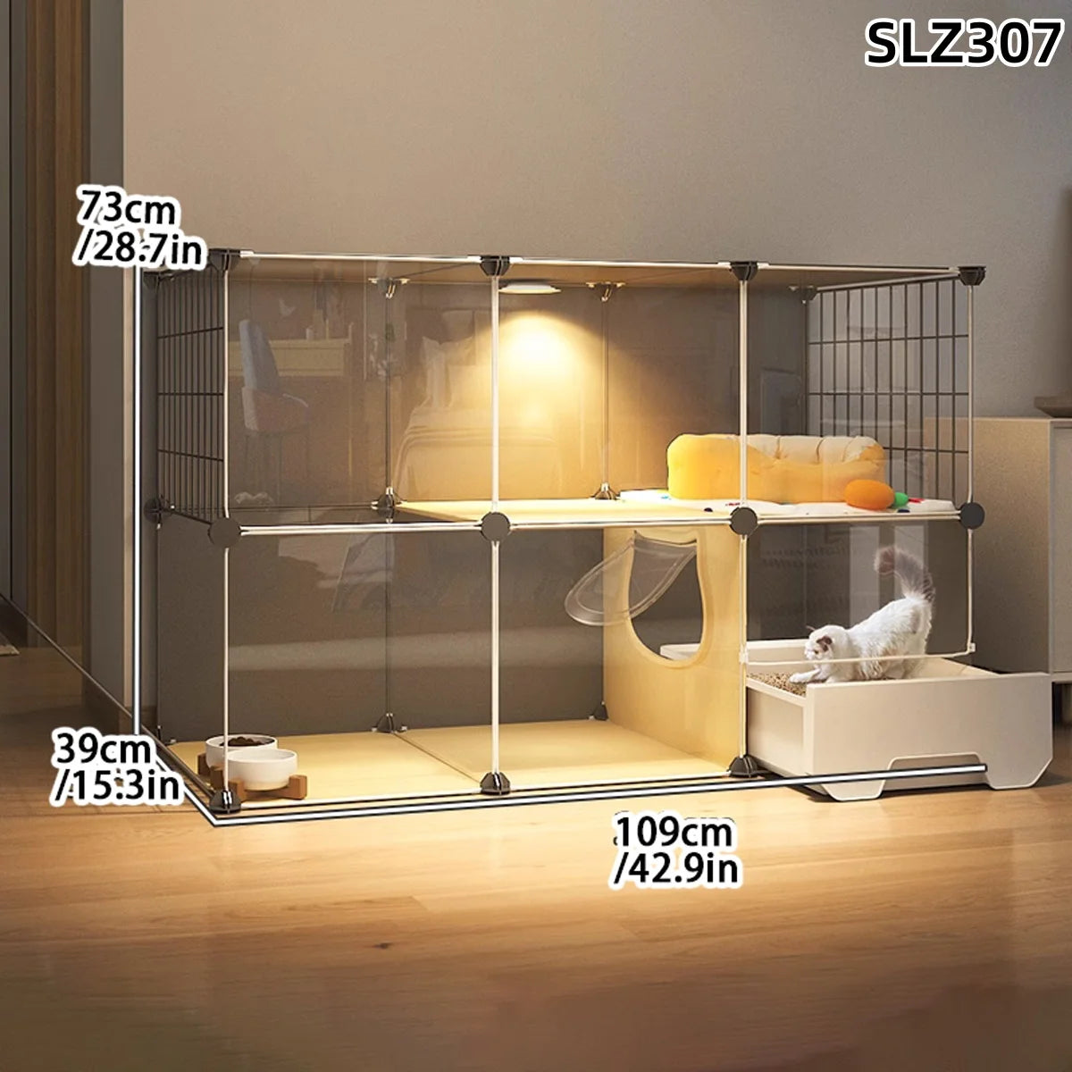 Indoor Cat Cage Villa with Litter Box