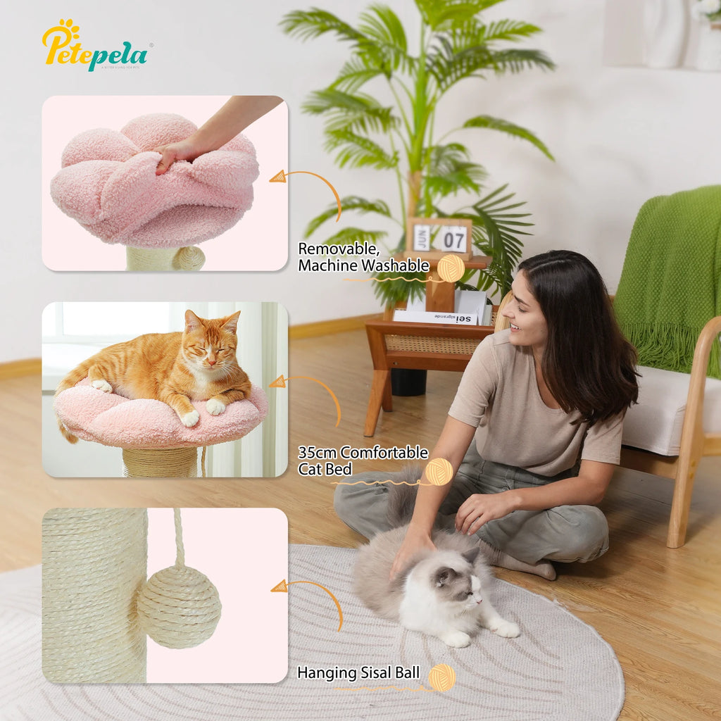 Pink Flower Cat Tree with Sisal Scratching Post & Perch