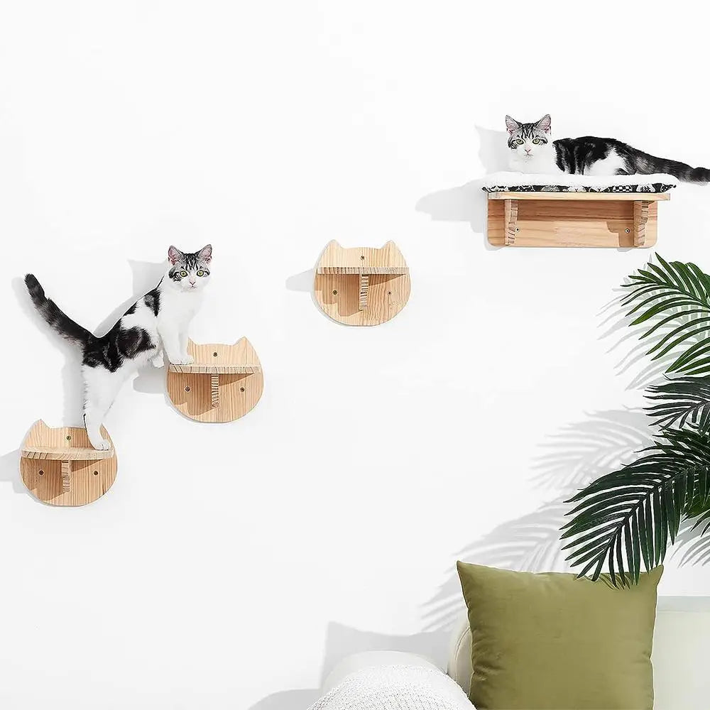Wall Mounted Cat Shelves - Scratching Post & Climbing Platform Set