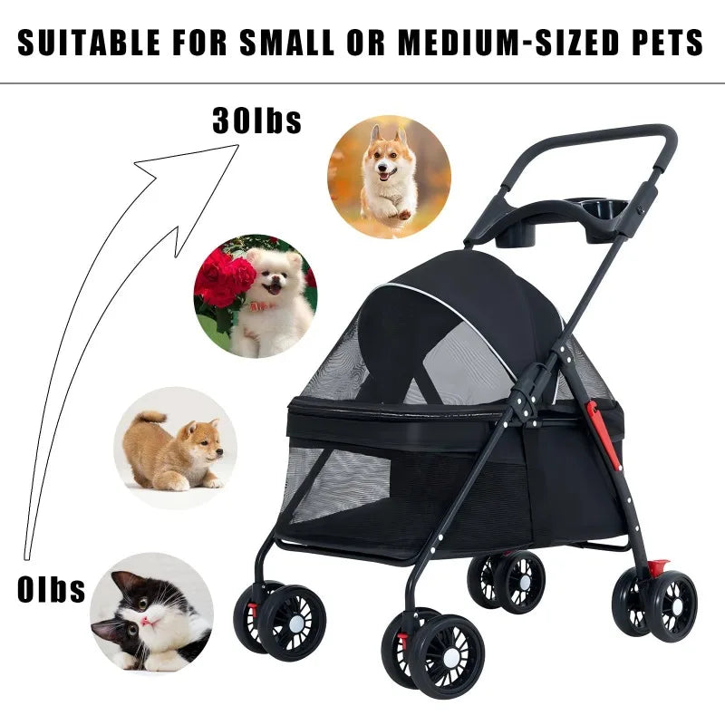 Lightweight Pet Stroller - Foldable for Dogs & Cats Outdoor Travel