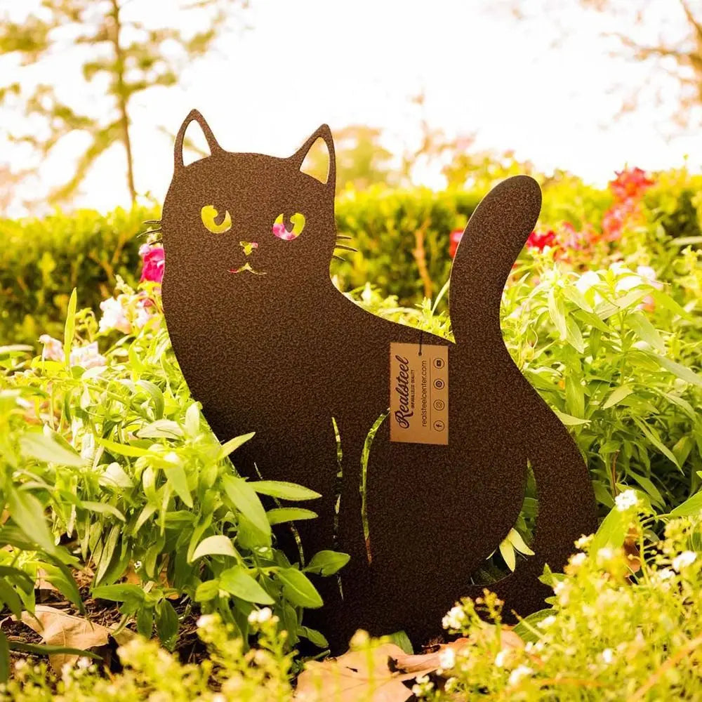 Weatherproof Black Cat Garden Figurine - Durable Iron Art Outdoor Sculpture