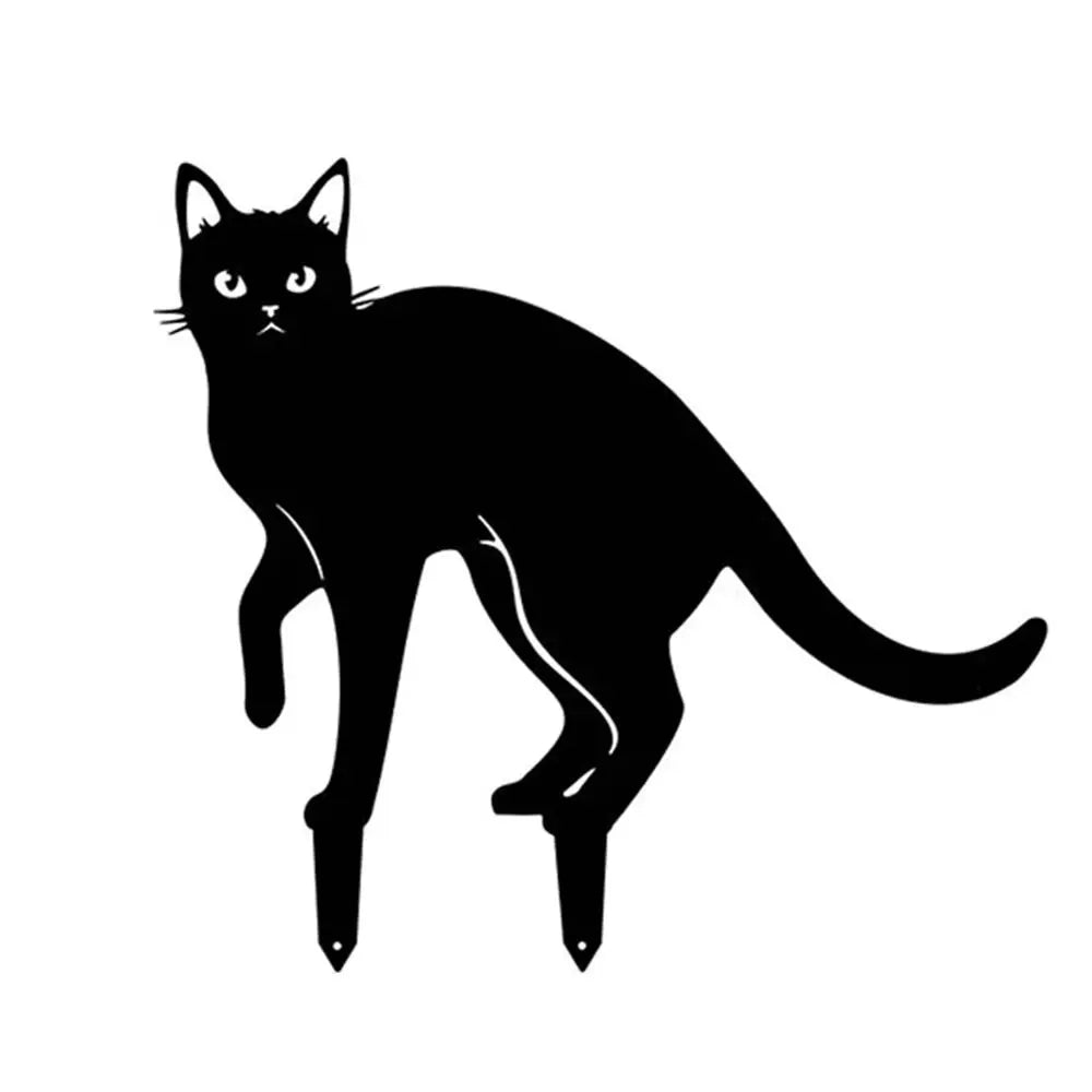 Black Cat Silhouette Garden Statue - Weatherproof Iron Art Yard Decoration