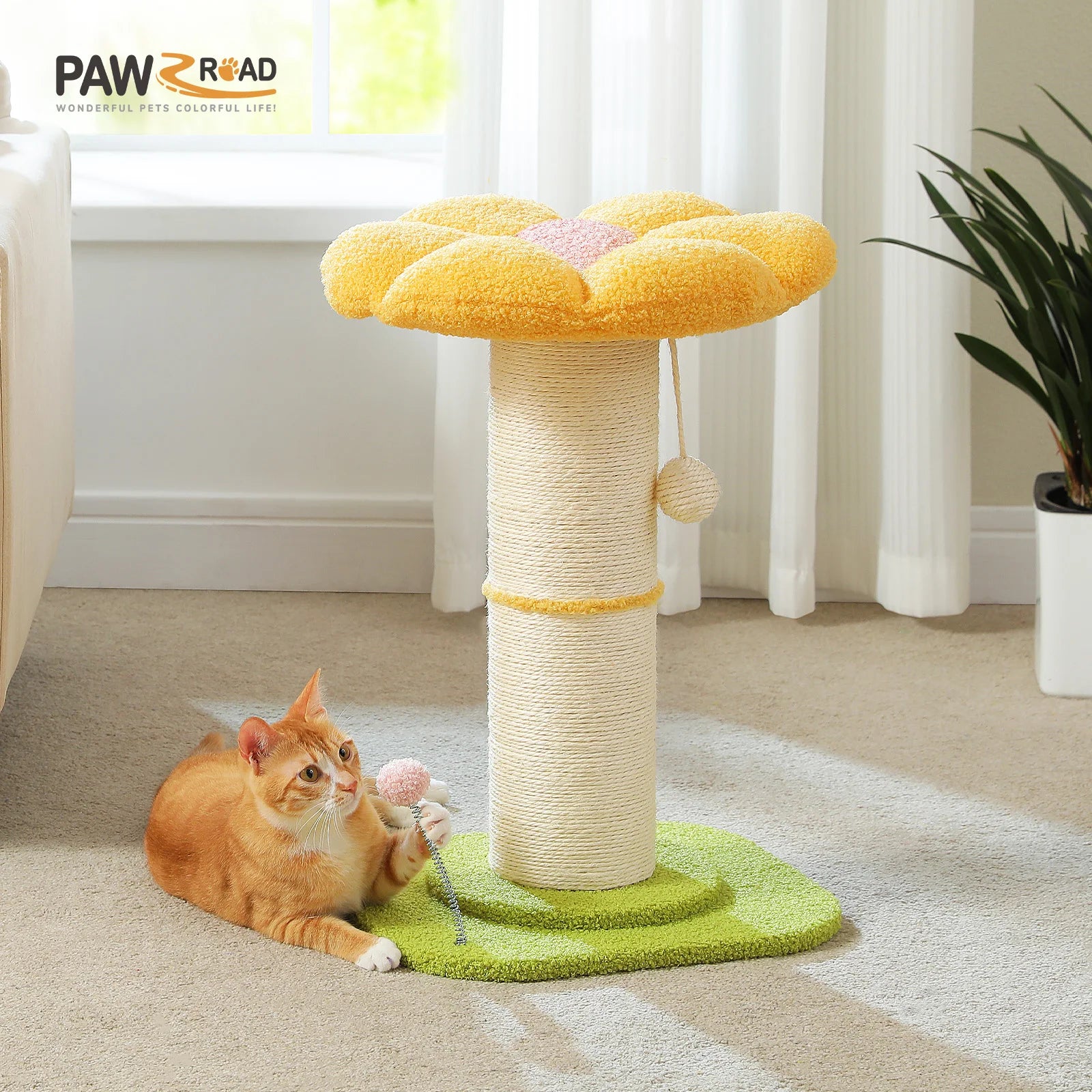 Pink Flower Cat Tree with Sisal Scratching Post & Perch