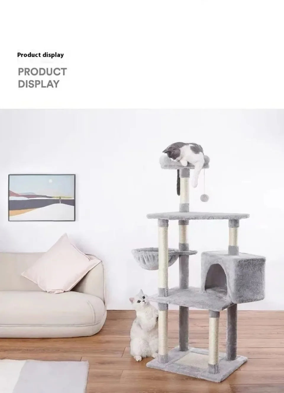 Multi-Level Cat Tree Tower - Sisal Posts, Hammock, Perches & Condos for Indoor Cats
